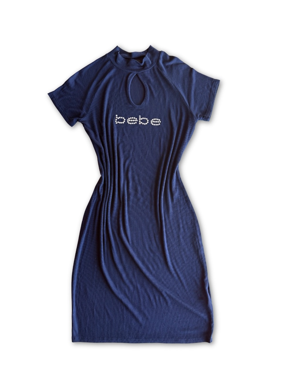 Bebe 2000s Navy Keyhole Logo Midi Dress